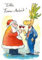 Peter Gaymann Postkarte Weihnachten Team-Arbeit !