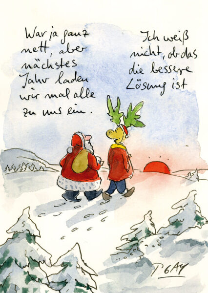 Peter Gaymann Postkarte Weihnachten Bessere Lösung