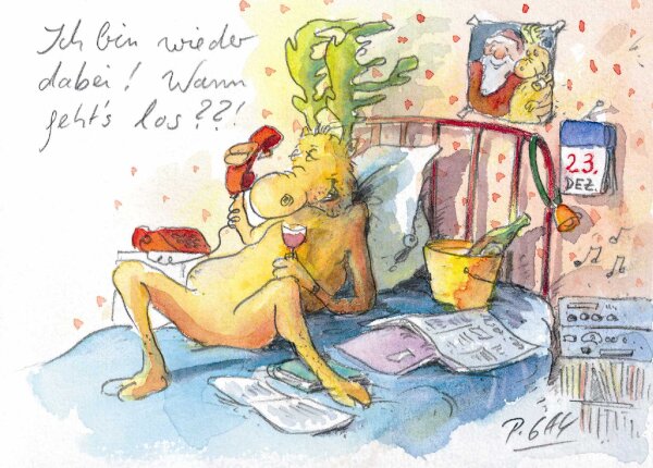 Peter Gaymann Postkarte Weihnachten Wieder dabei
