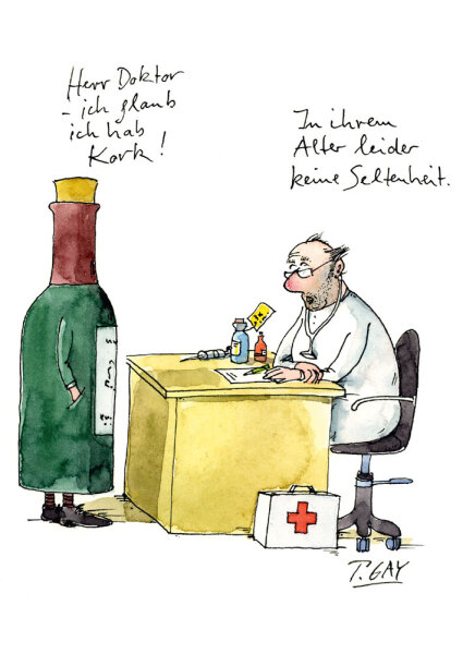 Peter Gaymann Postkarte Herr Doktor - ich glaub ich hab Kork